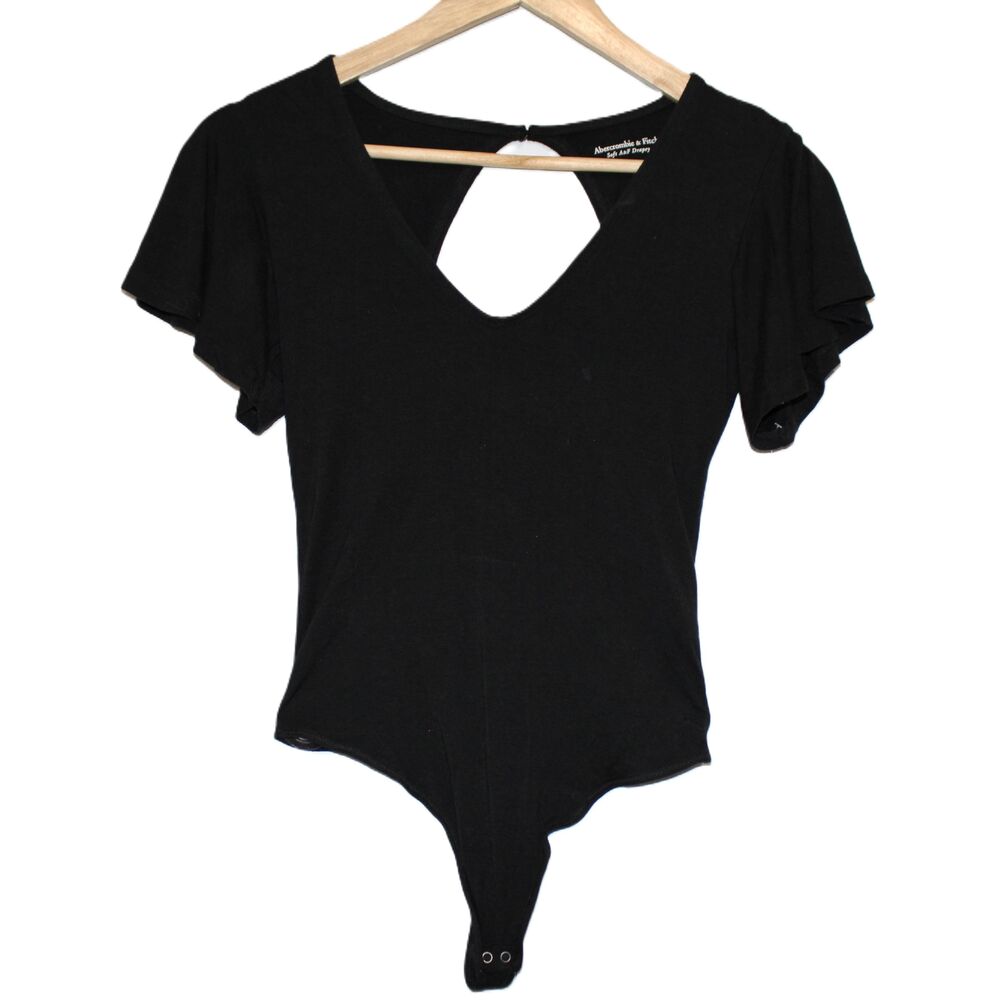 Womens Abercrombie & Fitch Soft A&F Drapey Black Short Sleeve Bodysuit Size XS